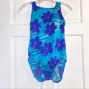 Vintage Blue Floral One Piece Bathing Suit